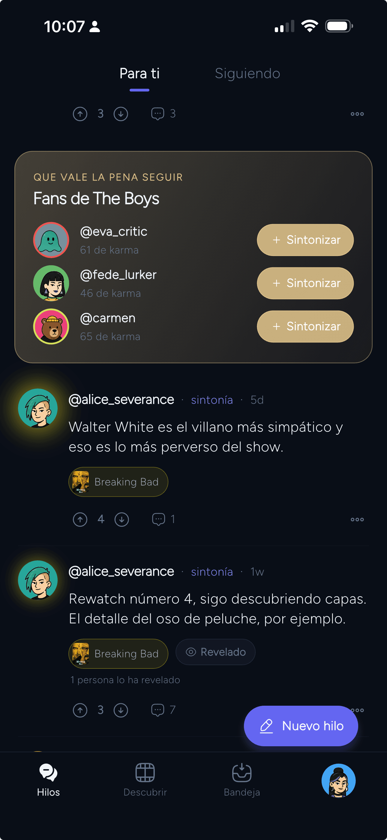 El feed Para ti de Sintonias